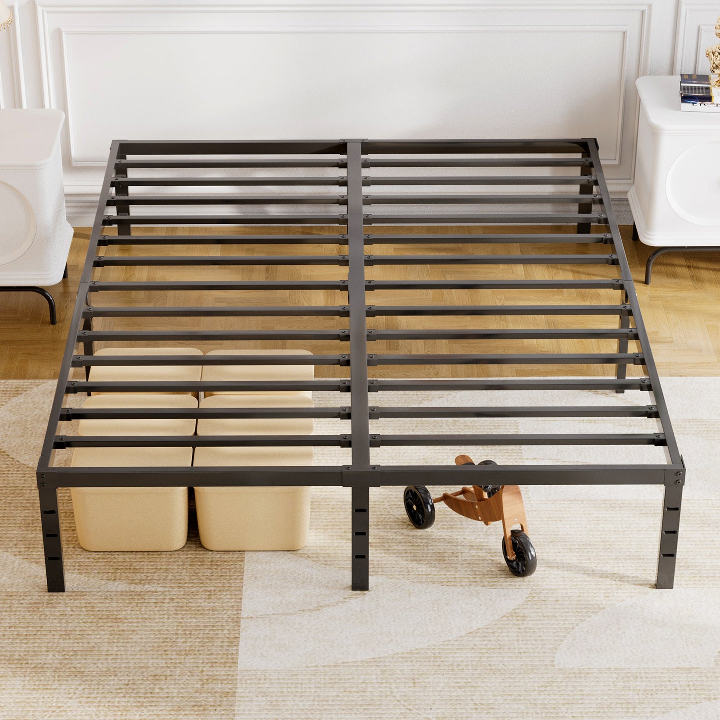 Wasait 14 Inch Heavy Duty Queen Bed Frame with Under Bed Storage Metal Platform Bed Frame No Box Spring Required Easy Assembly,Black