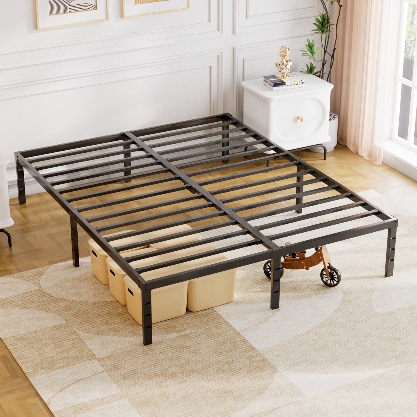 Wasait 14 Inch Heavy Duty Queen Bed Frame with Under Bed Storage Metal Platform Bed Frame No Box Spring Required Easy Assembly,Black