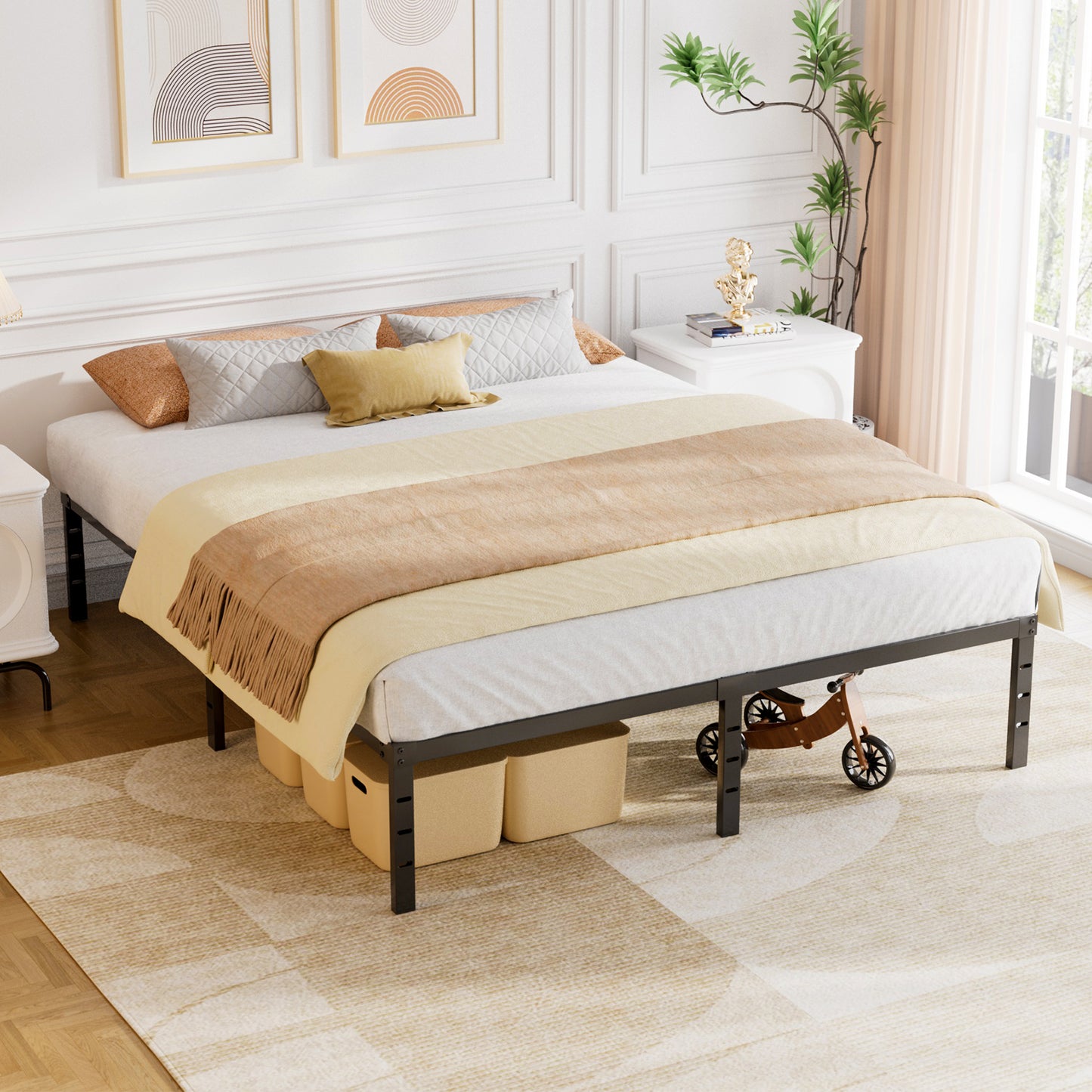 Wasait 14 Inch Heavy Duty Queen Bed Frame with Under Bed Storage Metal Platform Bed Frame No Box Spring Required Easy Assembly,Black