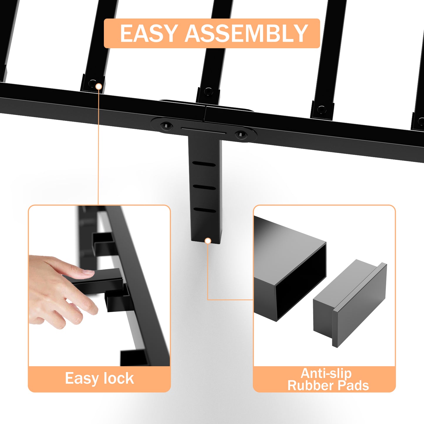 Wasait 14 Inch Heavy Duty Queen Bed Frame with Under Bed Storage Metal Platform Bed Frame No Box Spring Required Easy Assembly,Black