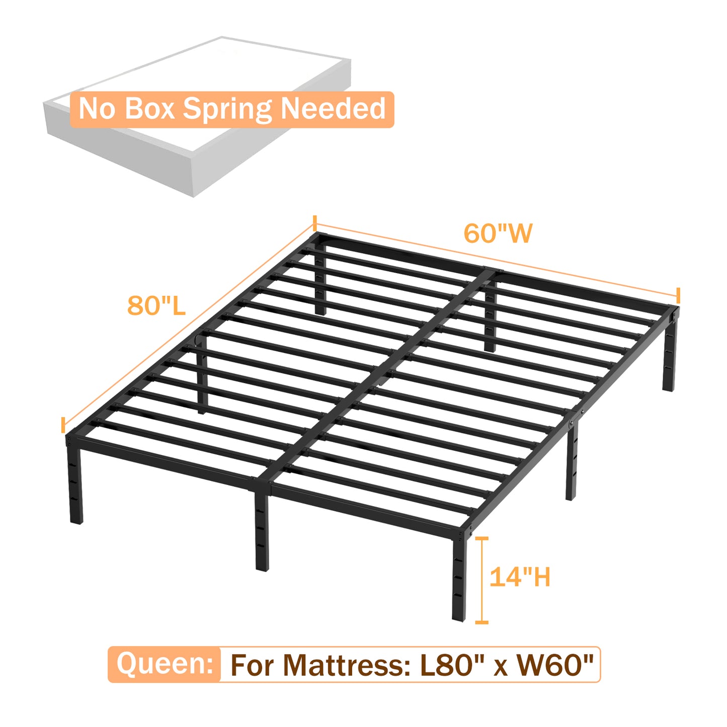 Wasait 14 Inch Heavy Duty Queen Bed Frame with Under Bed Storage Metal Platform Bed Frame No Box Spring Required Easy Assembly,Black