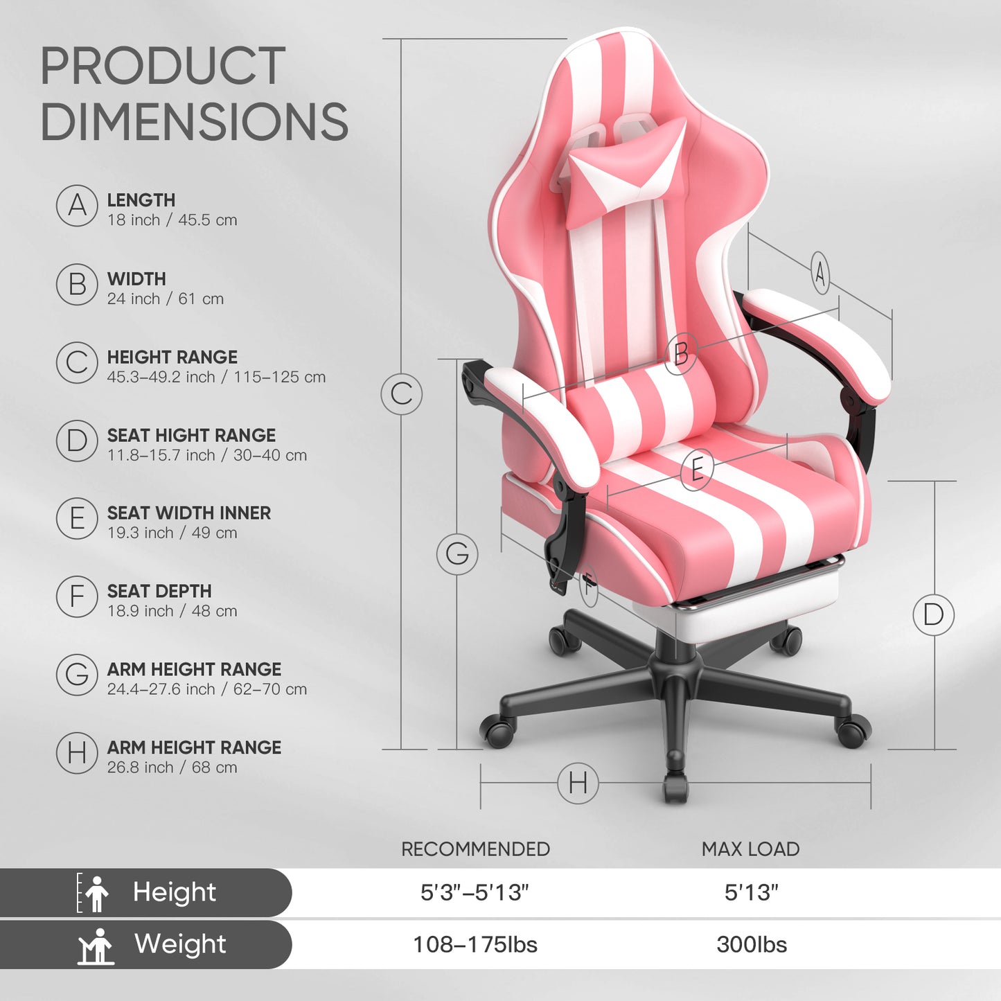 Wasait Pink Gaming Chair with Footrest Office Chair with Lumbar Support and Headrest Ergonomic High Adjustable Computer Chair for Home Office PU Leather Gamer Chair for Adlut