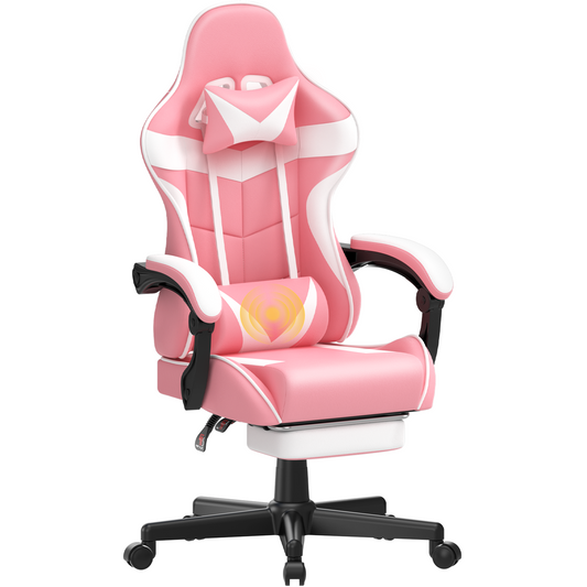 Wasait Gaming Chair with Footrest Adjustable Height Office Chair Ergonomic Computer Chair with Massage Lumbar Support Bunny Ears Video Gamer Chair for Adults,Pink