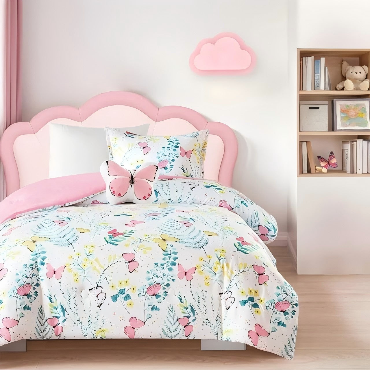 Wasait Colorful Butterfly Bedding Set for Girls Twin Size Comforter Set with Pink Love and Star Patterns, Perfect for Kids